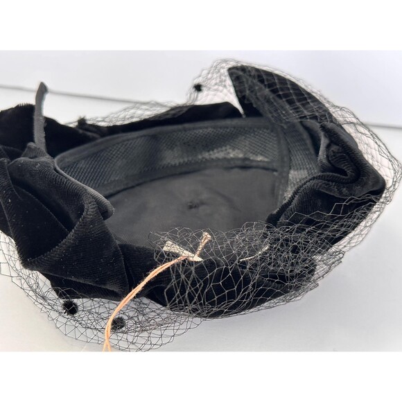 Vintage Lane Bryant Black Velvet and Net Pill Box Hat w Original Tag - Mid Cen main image 9